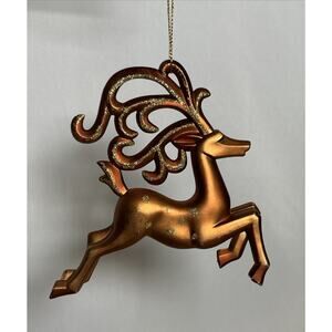 Vintage Plastic Gold Sparkle Flying Reindeer Christmas Tree Ornament